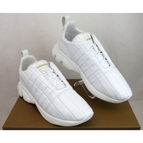 $850 BURBERRY AXBURTON WHITE CHECK QUILTED LEATHER LOGO SNEAKERS 8 US 41 ITALY - Picture 3 of 15
